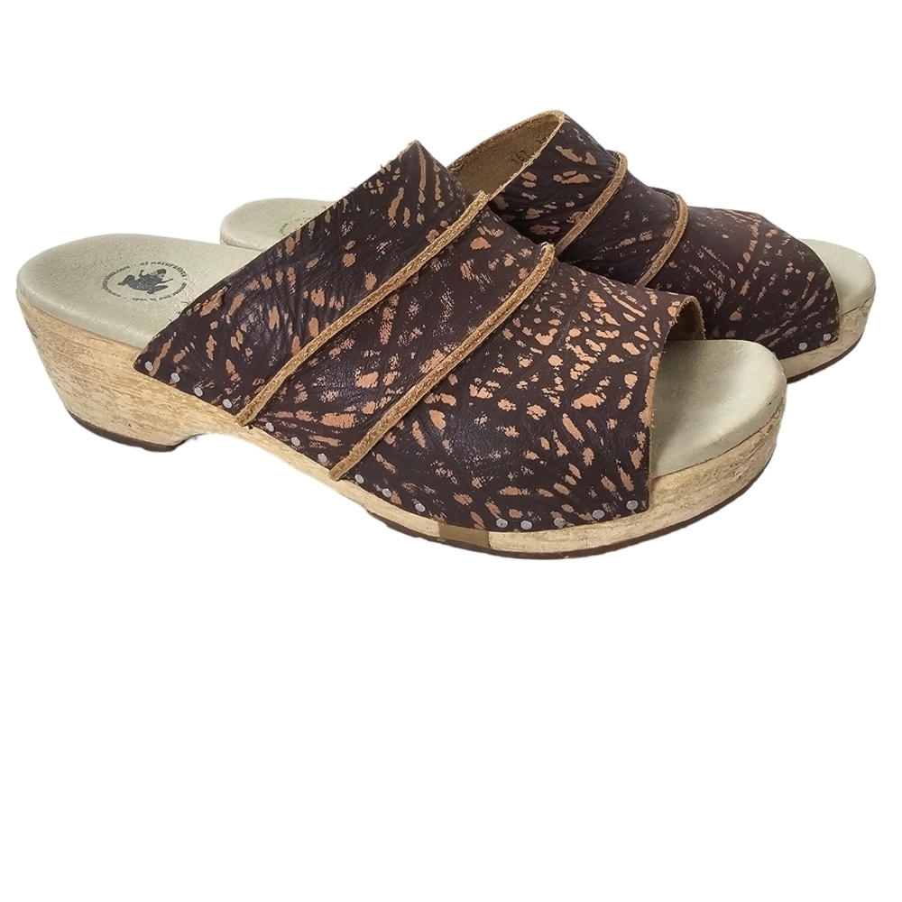 El Naturalista Yggdrasil Speckled Peep Toe Wood Mule Slides 8.5